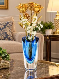 Past, Present, Future 11" 24k Gold Roses in Azure Vase